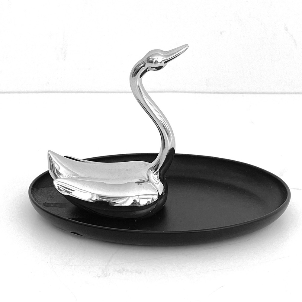 Umbra Chrome Swan Ring Holder Jewelry Dish Matte Black Base Organizer Tray